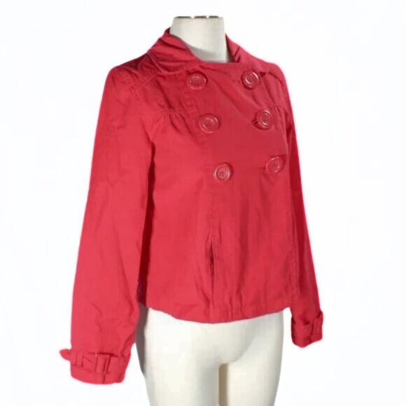 Y2K Classic Red Cotton Light Jacket Double-Breasted Large Acrylic Buttons - Picture 1 of 8